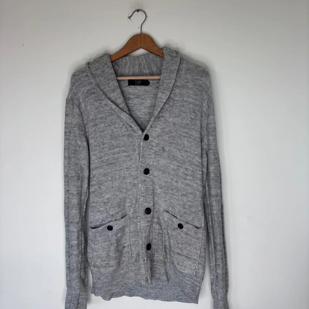 J Crew‎ 100% Lambswool Wool Knit Shawl Collar Cardigan Sweater Natural Medium